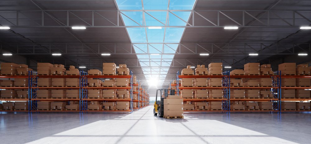Forklift,Preparing,Products,For,Shipment.,Warehouse,Distribution,Concept.,3d,Rendering